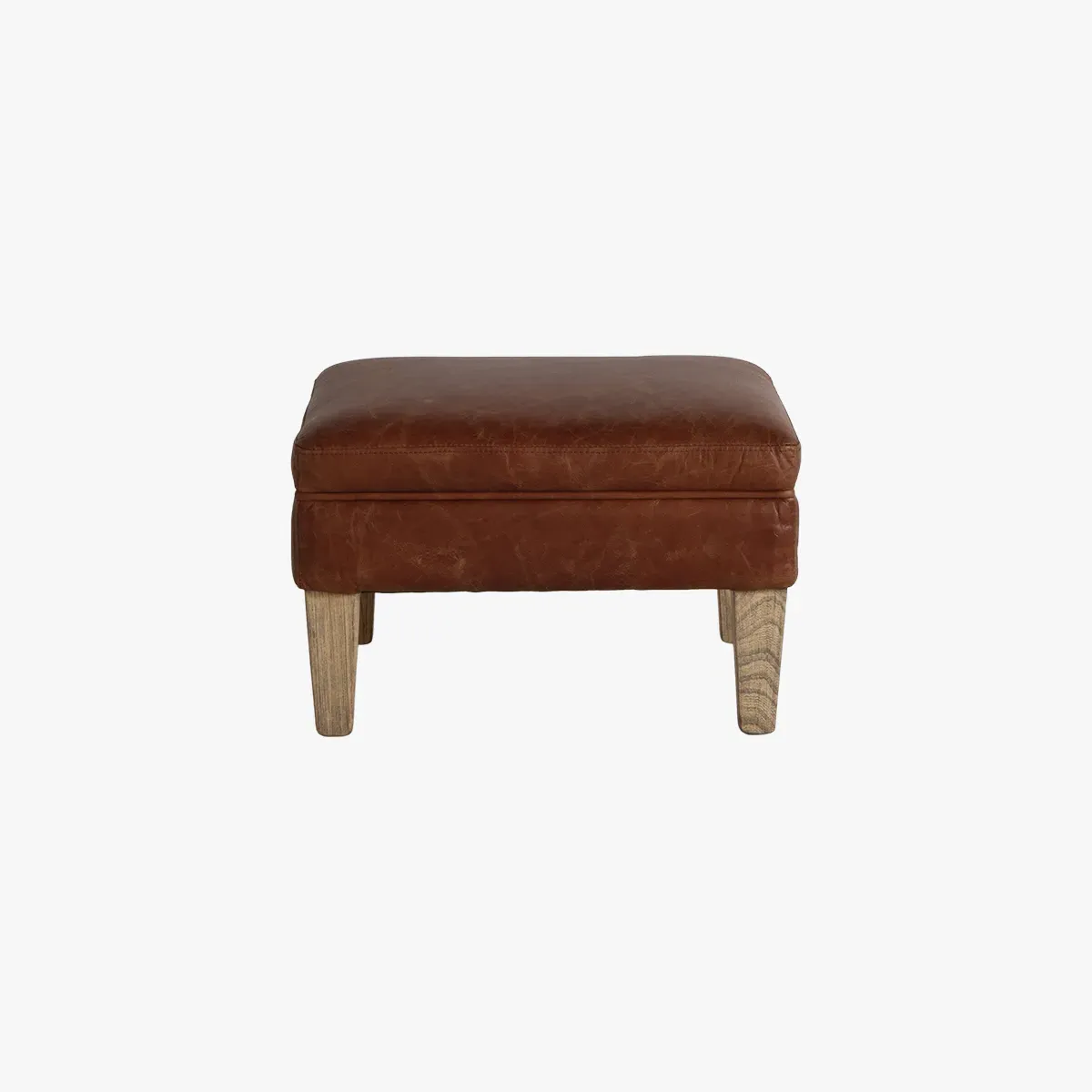 Leather Footstool with Vintage Effect - Brown image