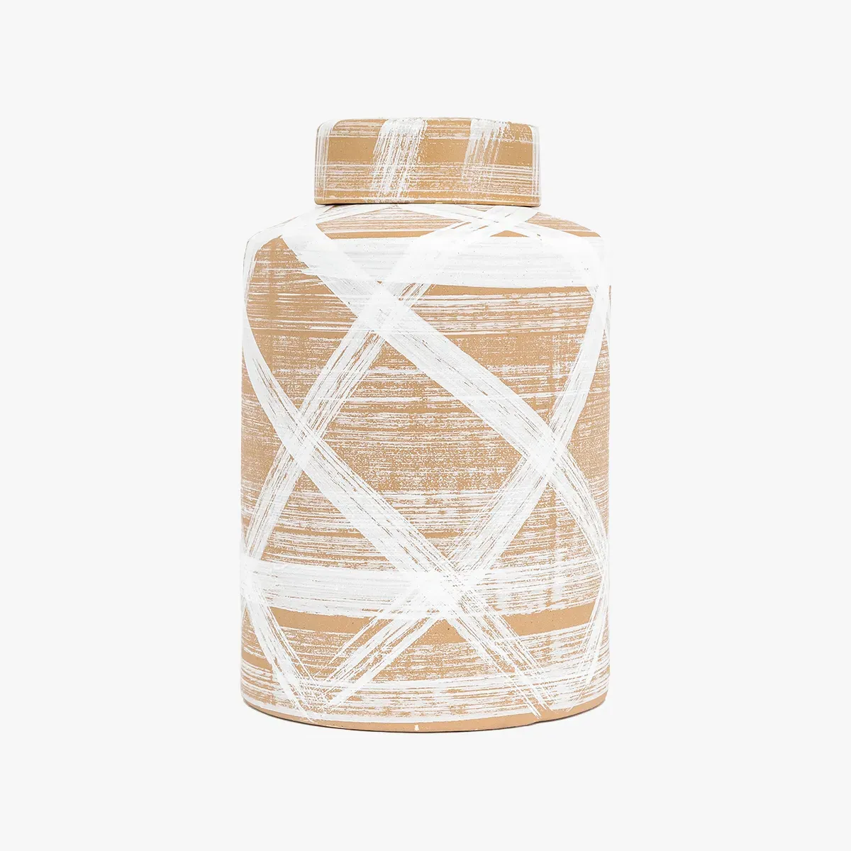 Lidded Jar with Brushstroke Design - Brown, Ceramic image