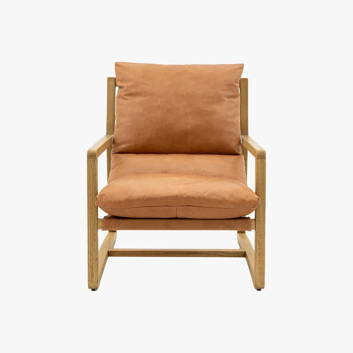 Lounge Chair with Wooden Frame - Brown, Leather image