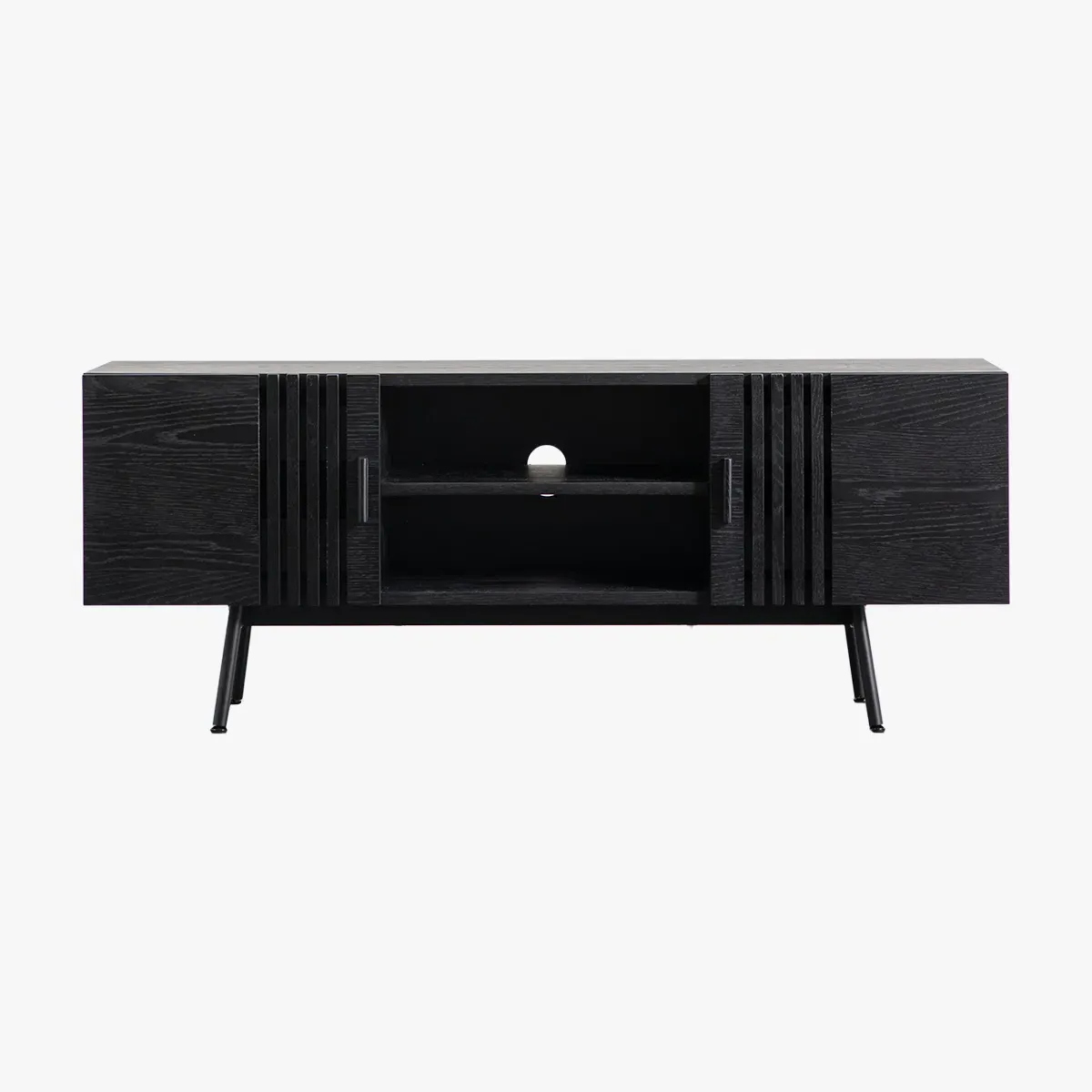Media Unit with Slatted Design - Black, Oak image