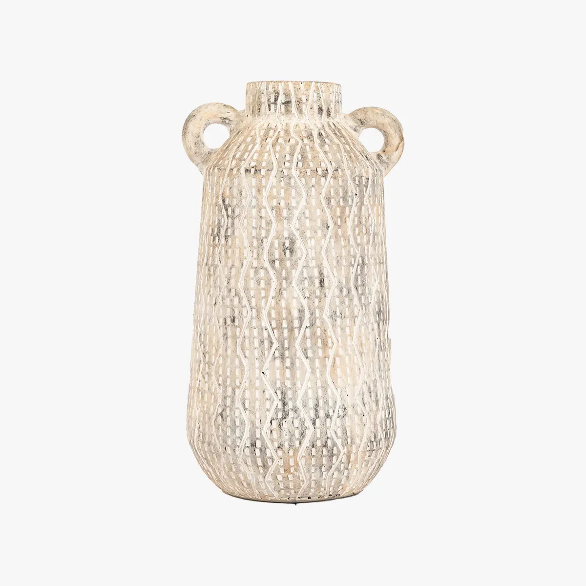Medium Vase with Engraved Patterns - Earthy White