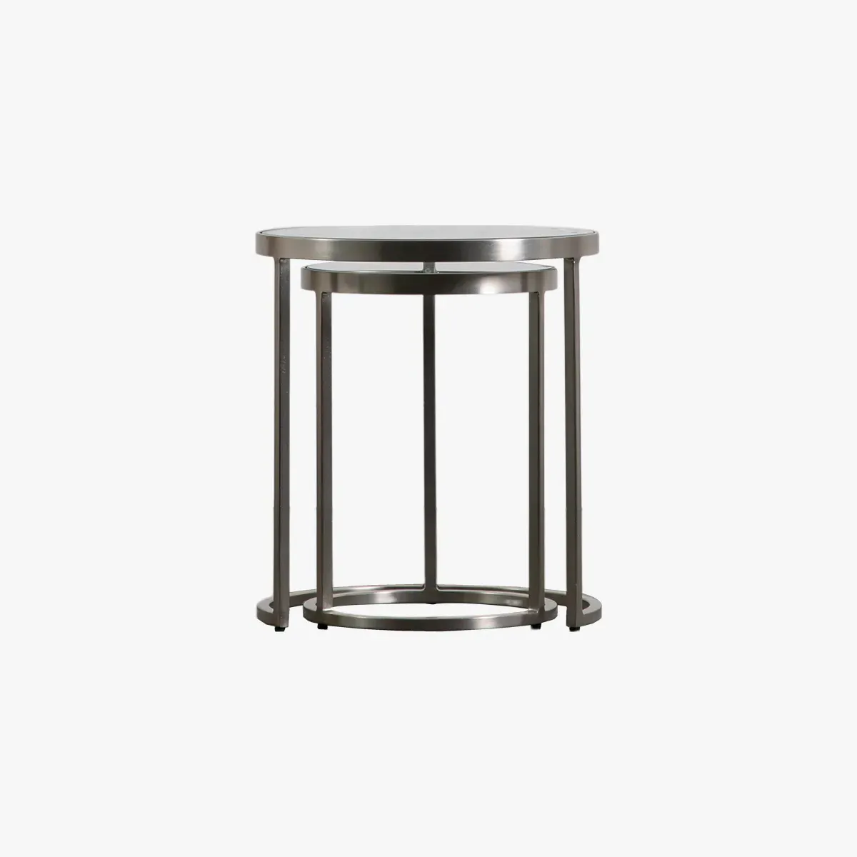 Nest of 2 Tables with Glass Top - Silver, Metal