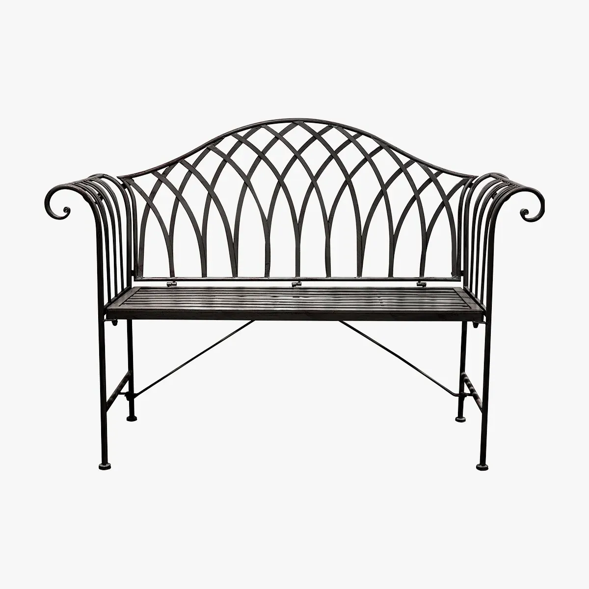 Outdoor Bench with Ornate Back - Black, Metal image