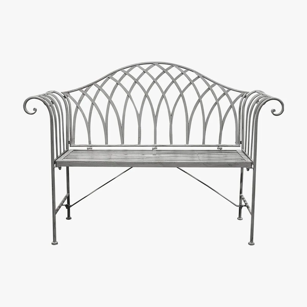 Outdoor Bench with Ornate Back - Grey, Metal