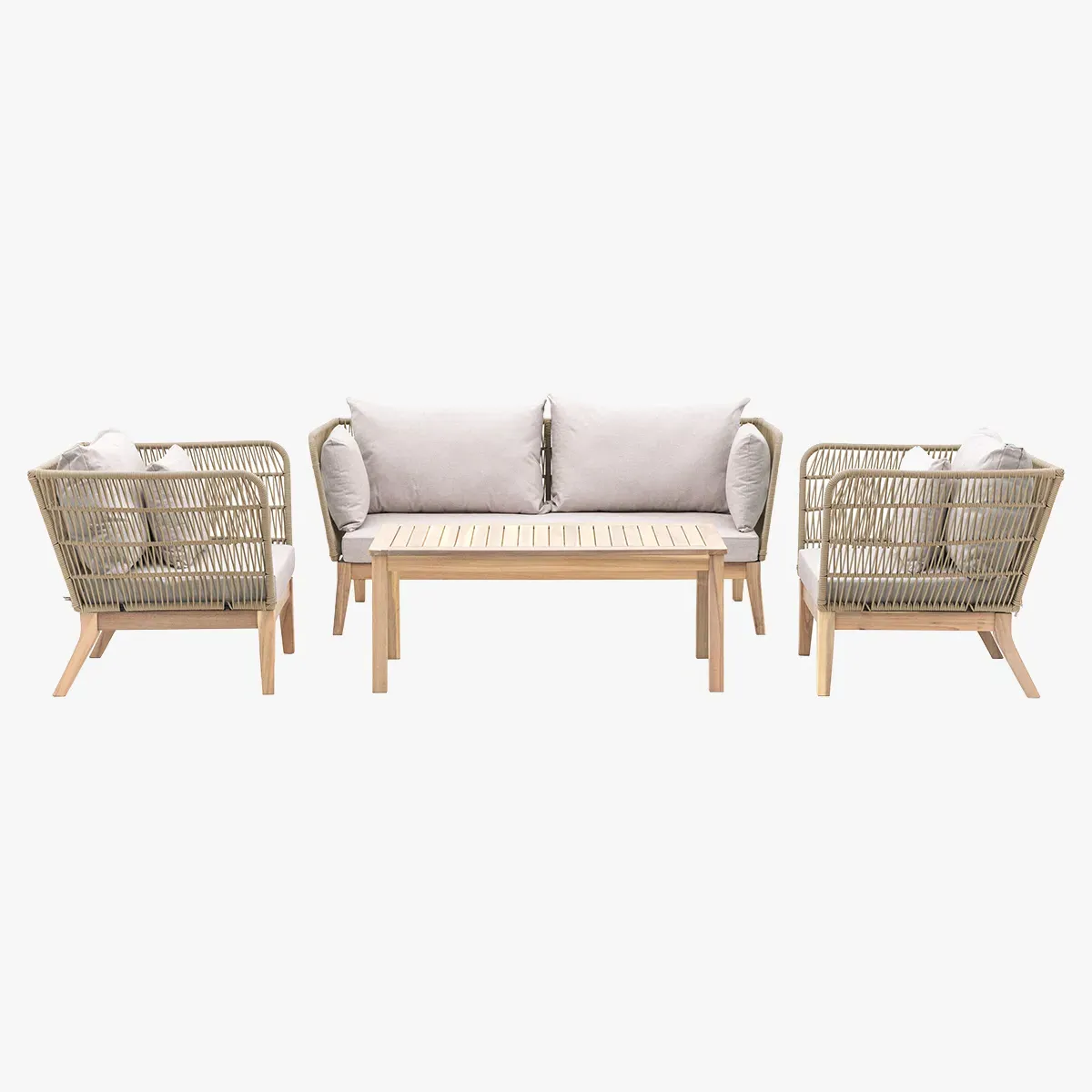 Outdoor Lounge Set with Rope Detail - Natural