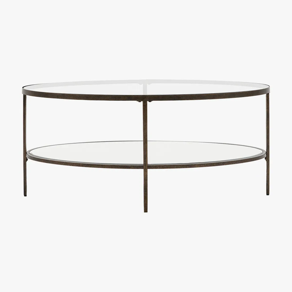 Oval Coffee Table with Shelf - Bronze, Glass