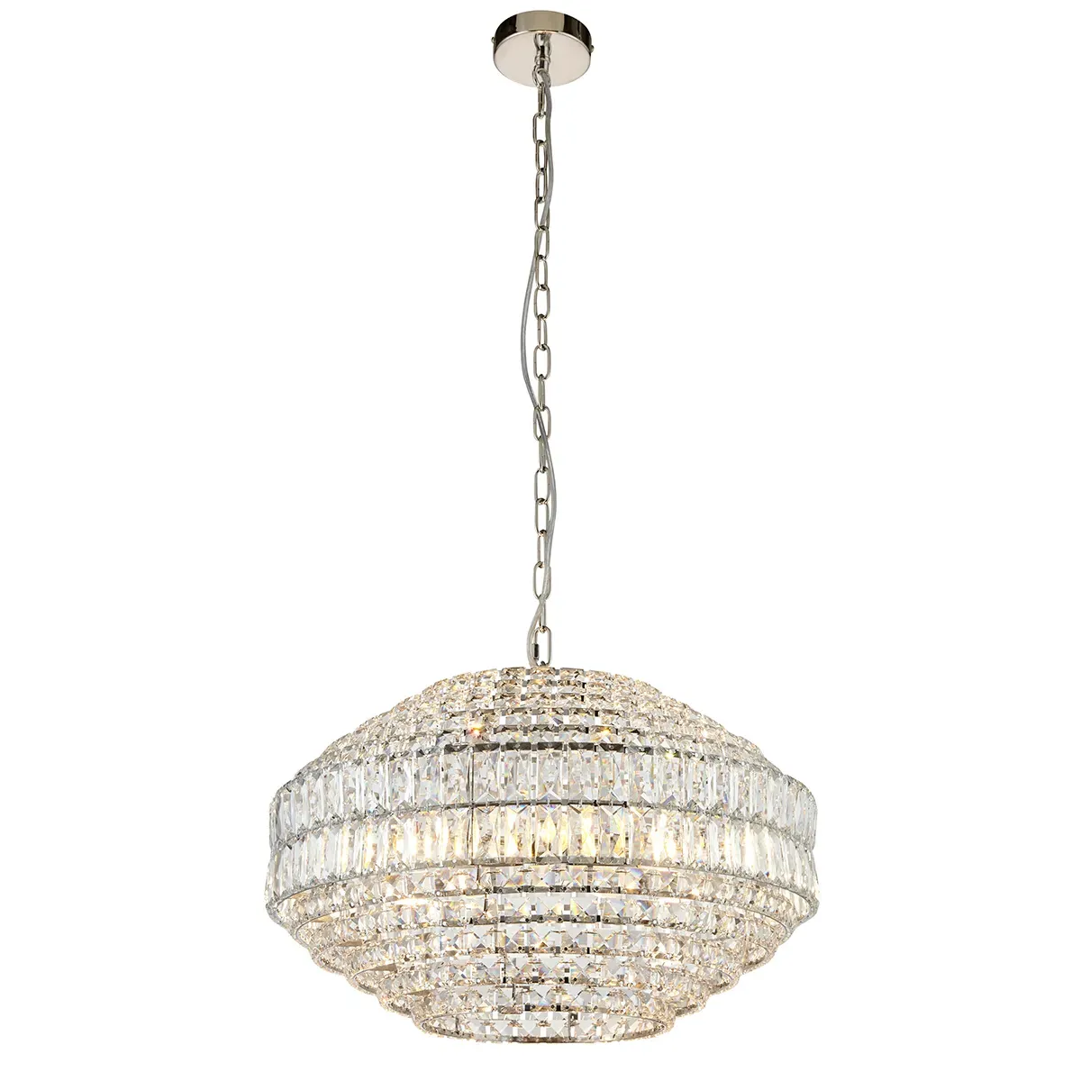 Oval Pendant Light with Crystals - Nickel image