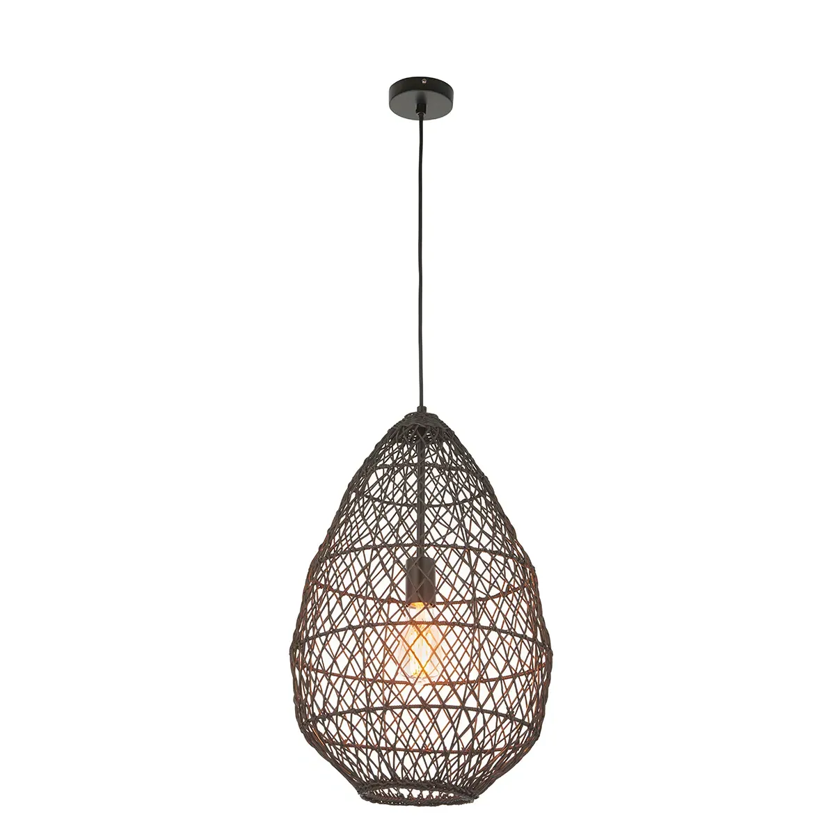 Pendant Light with Rattan Shade - Black, Metal image
