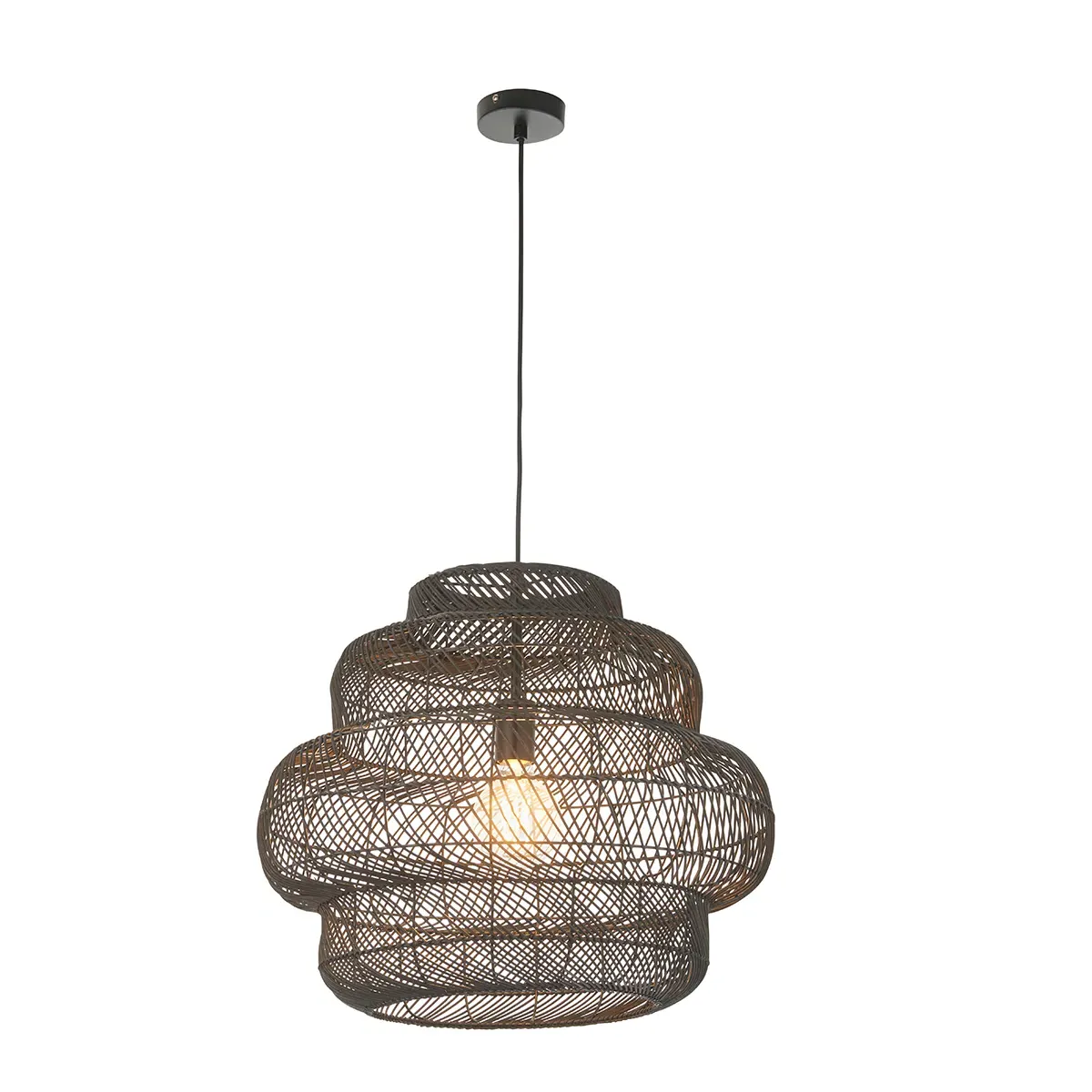 Pendant Light with Rattan Shade - Black, Metal