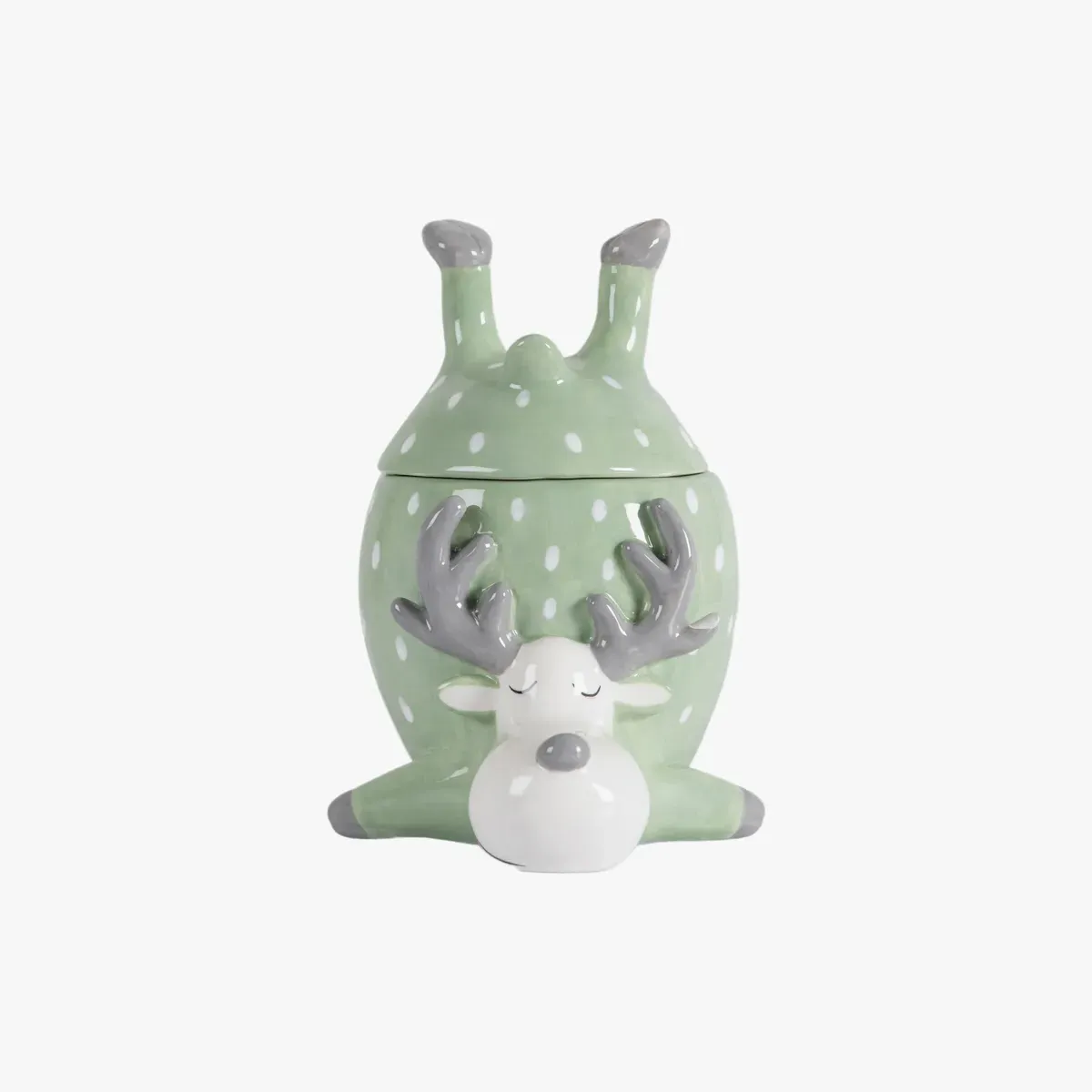 Reindeer Storage Pot with Lid - Green image
