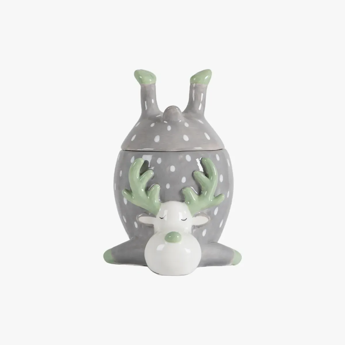 Reindeer Storage Pot with Lid - Grey