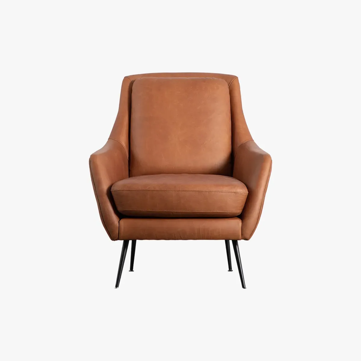 Retro Armchair with Metal Legs - Brown, Leather image