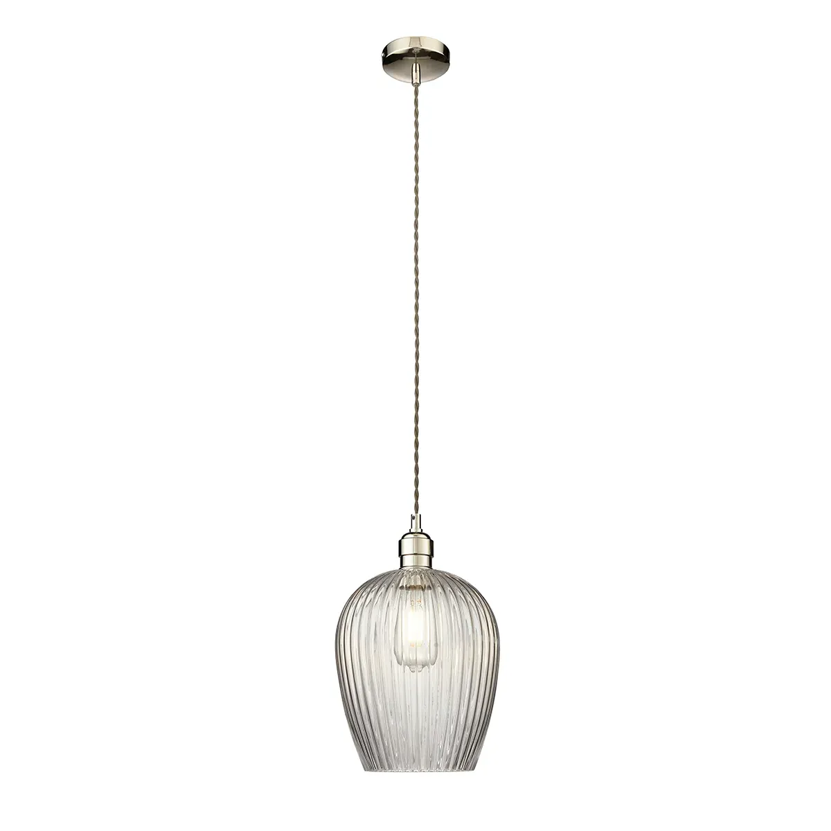 Ribbed Glass Pendant Light - Bright Nickel image