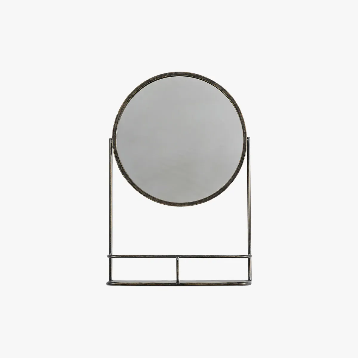 Round Arch Mirror with Shelf - Dark Bronze, Metal