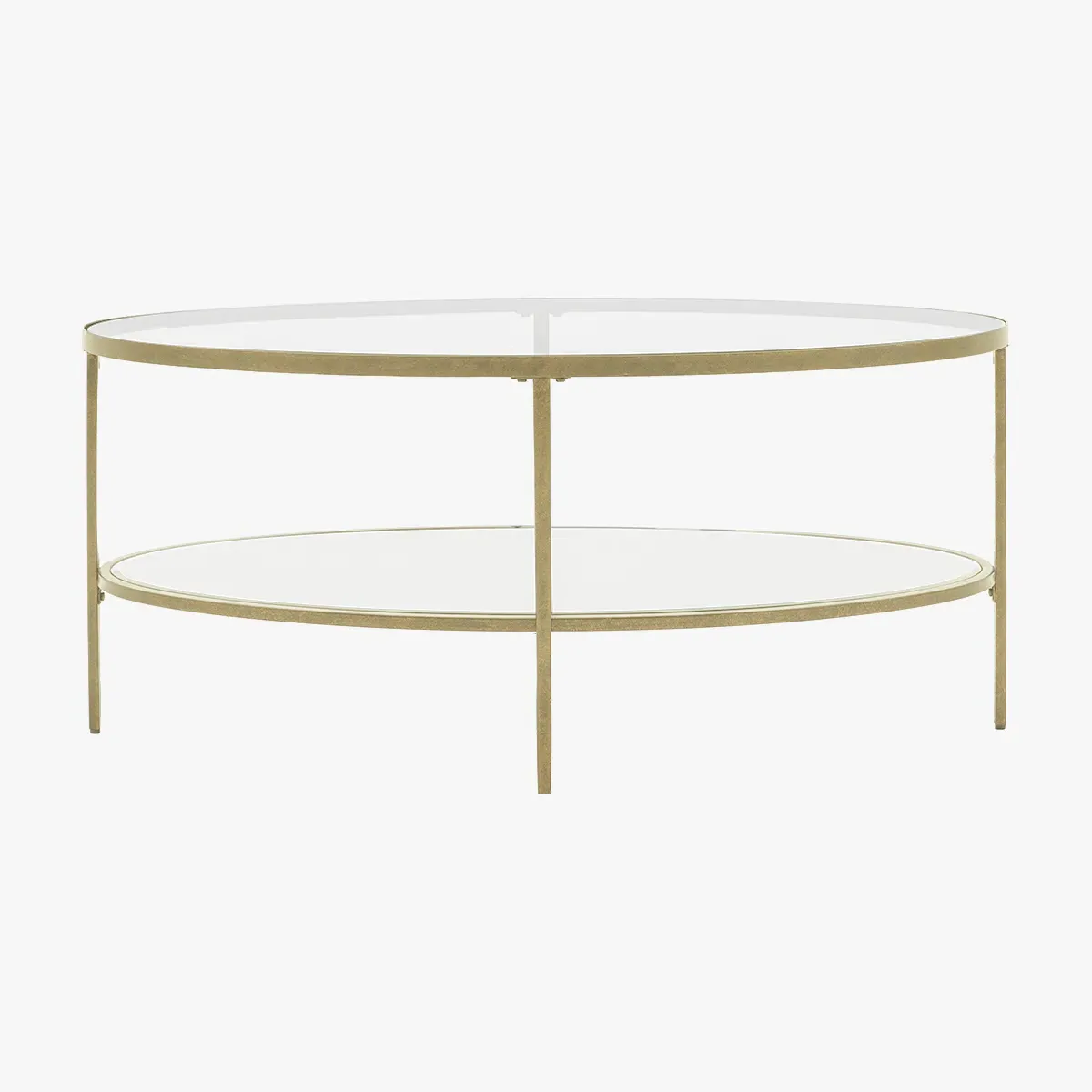 Round Coffee Table with Shelf - Champagne, Glass