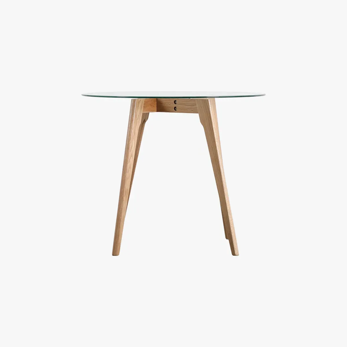 Round Dining Table - Oak, Tempered Glass