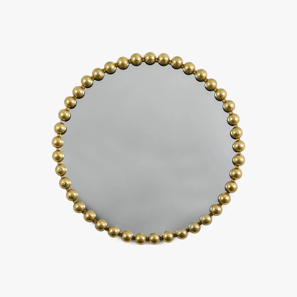 Round Mirror with Beaded Frame - Gold