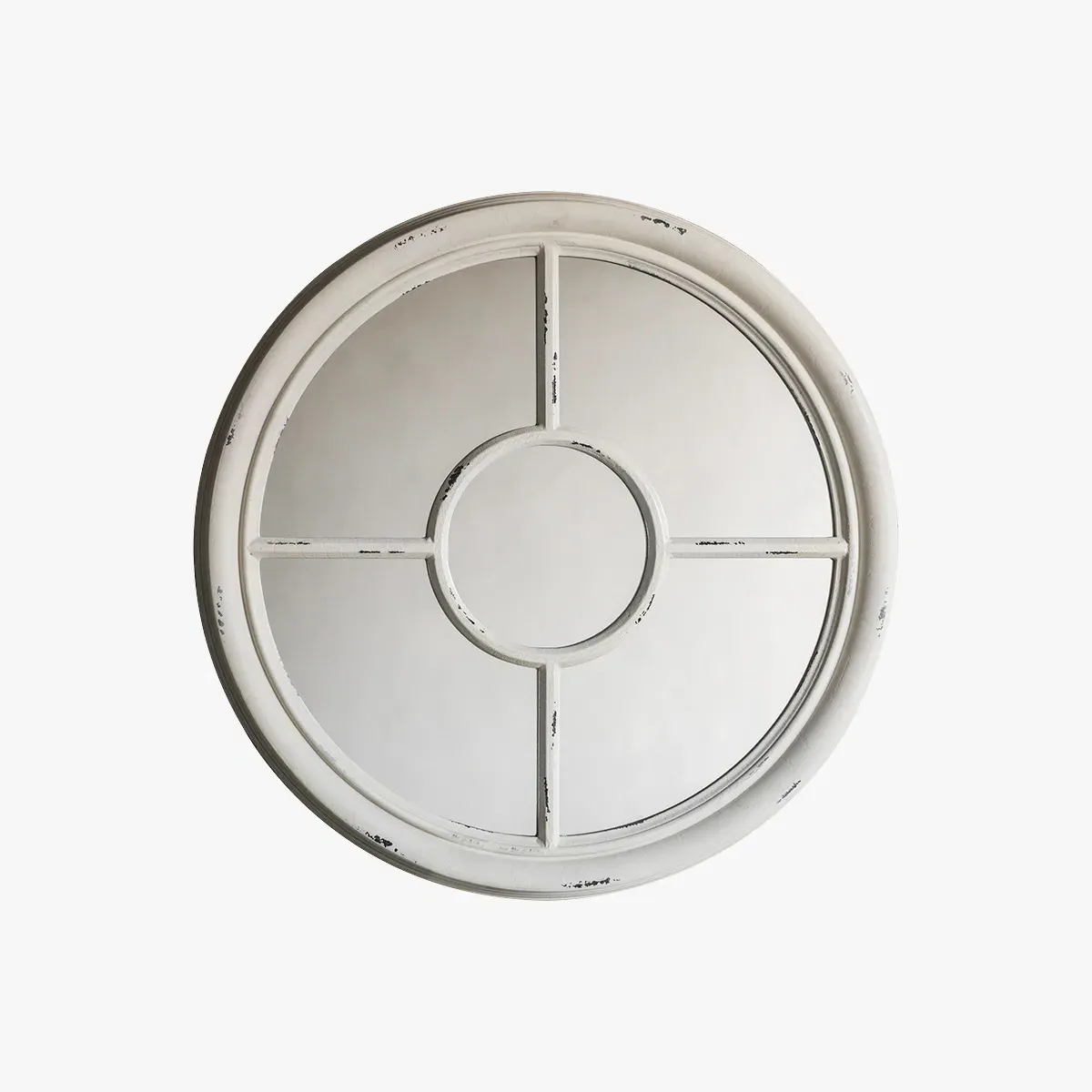 Round Mirror with Crackle Texture - White image