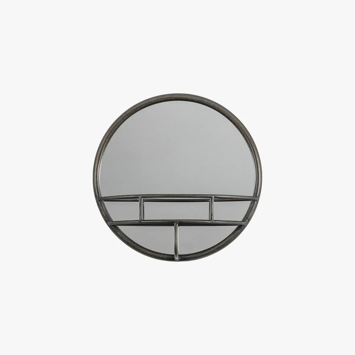 Round Mirror with Shelf - Bronze, Metal