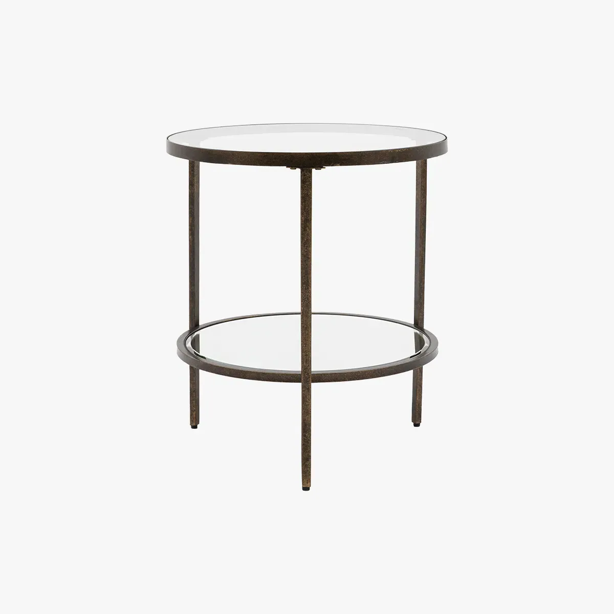 Round Side Table with Shelf - Bronze, Glass image