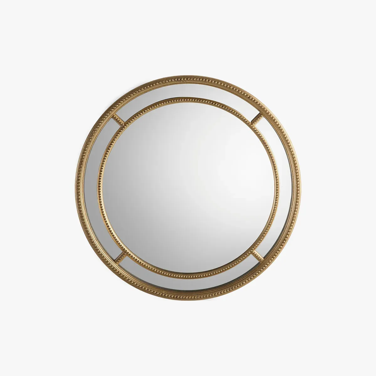 Round Wall Mirror with Textured Trim - Gold