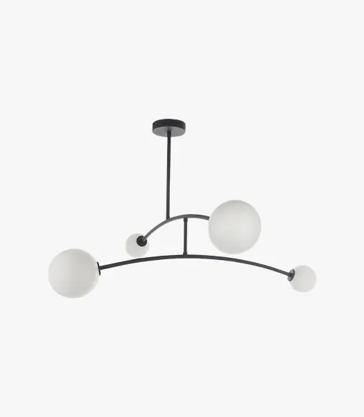 Semi-Flush Ceiling Light with Opal Glass - Black