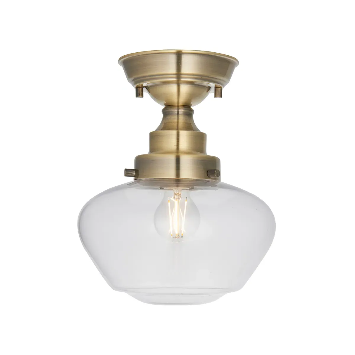 Semi Flush Light with Curved Glass - Clear, Brass