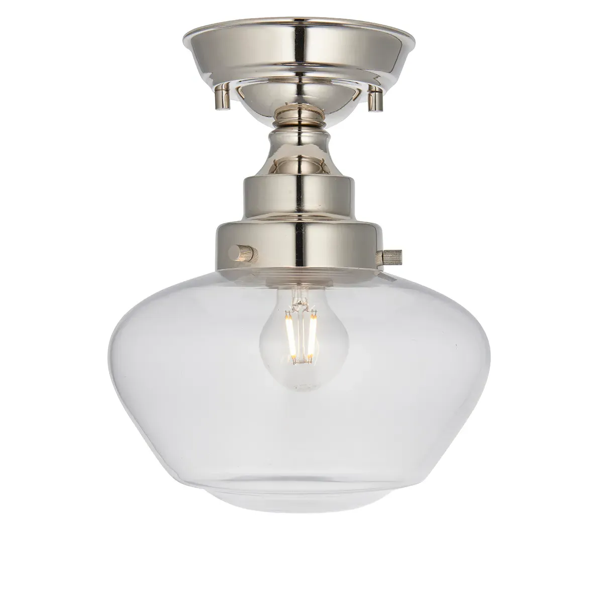 Semi Flush Light with Curved Glass - Clear, Nickel image