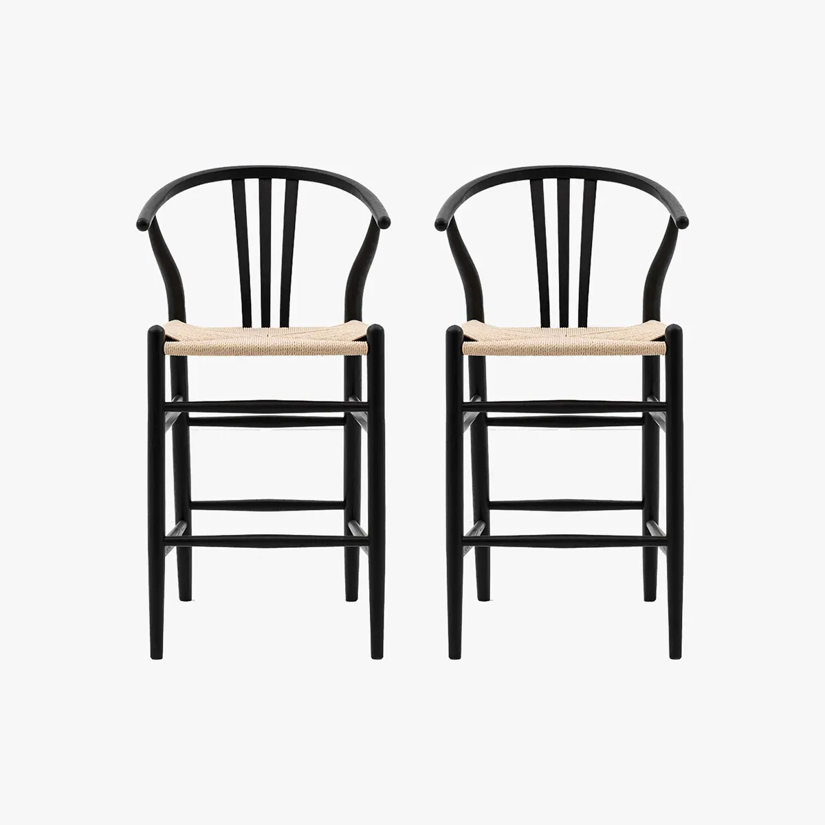 Set of 2 Bar Stools - Black, Elm Wood image