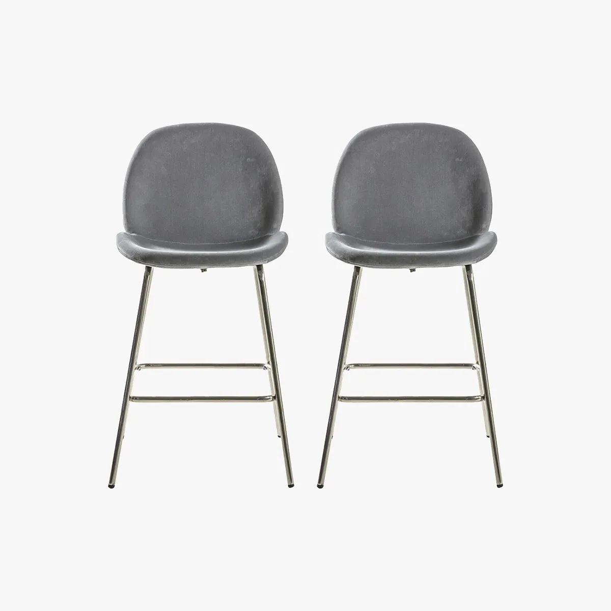 Set of 2 Bar Stools - Charcoal, Velvet