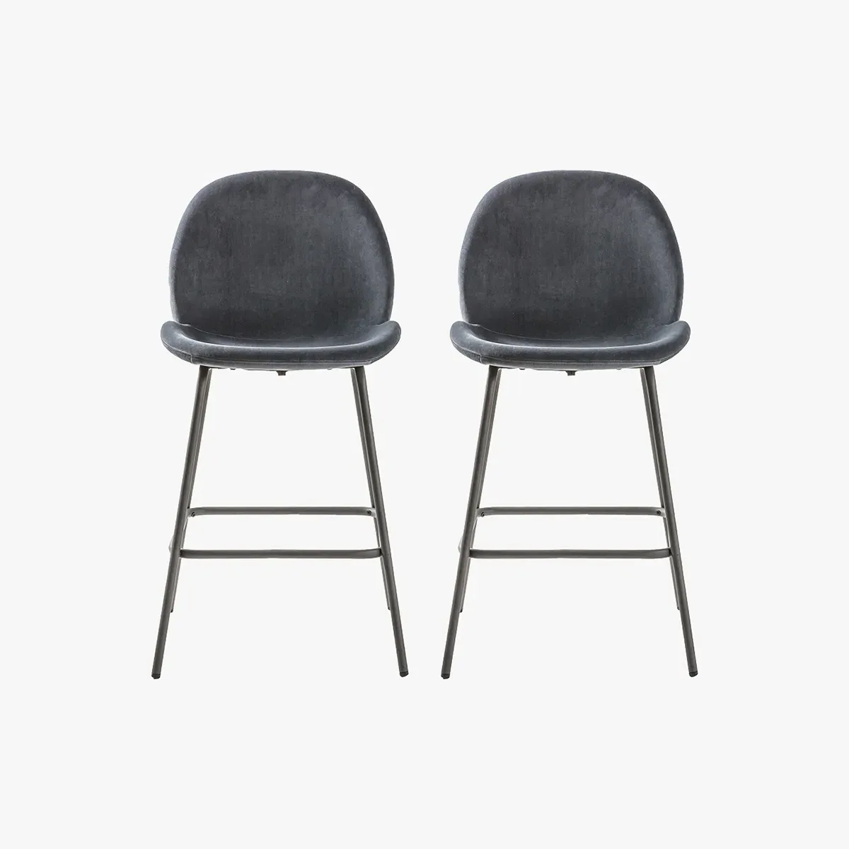 Set of 2 Bar Stools - Grey, Velvet