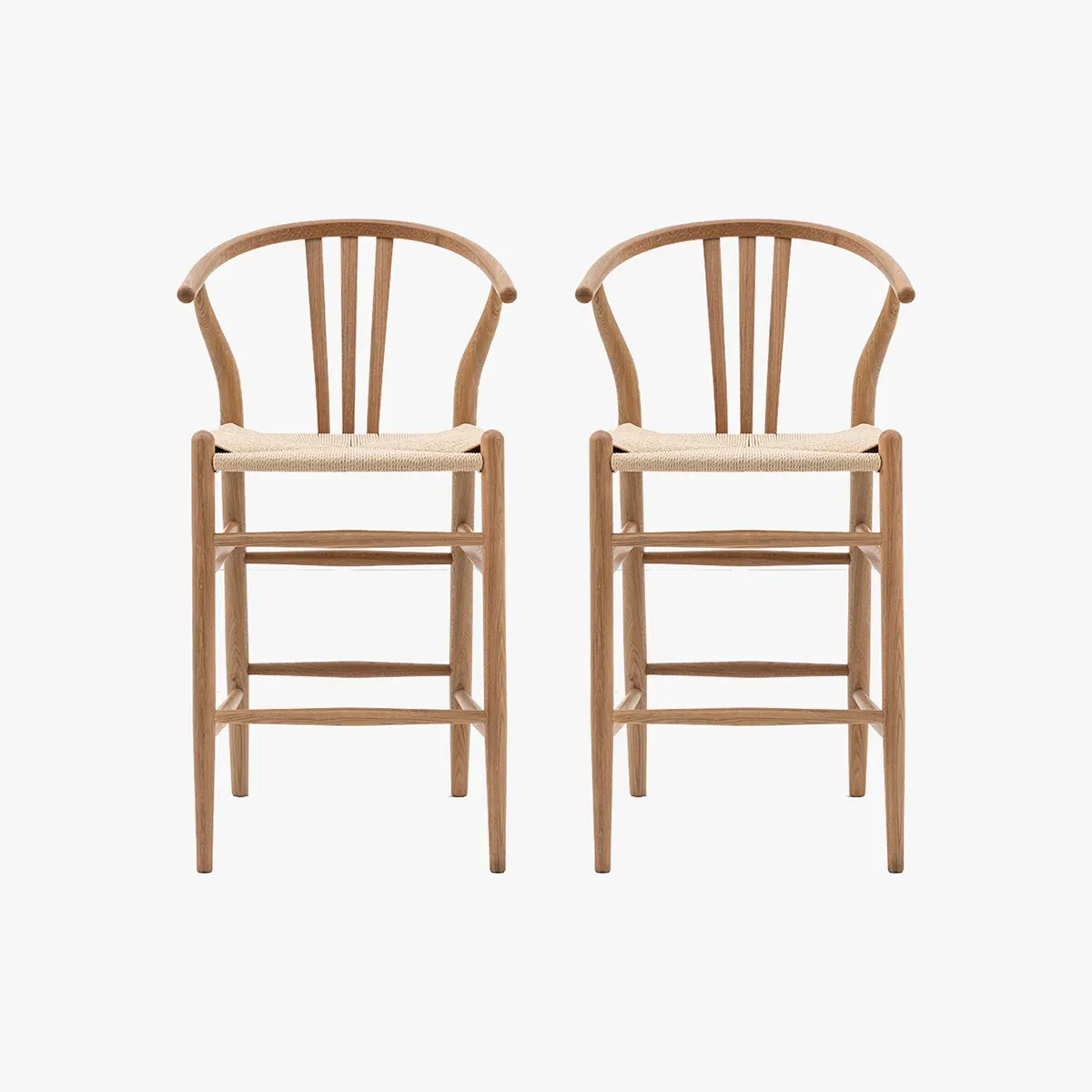 Set of 2 Bar Stools - Natural, Elm Wood