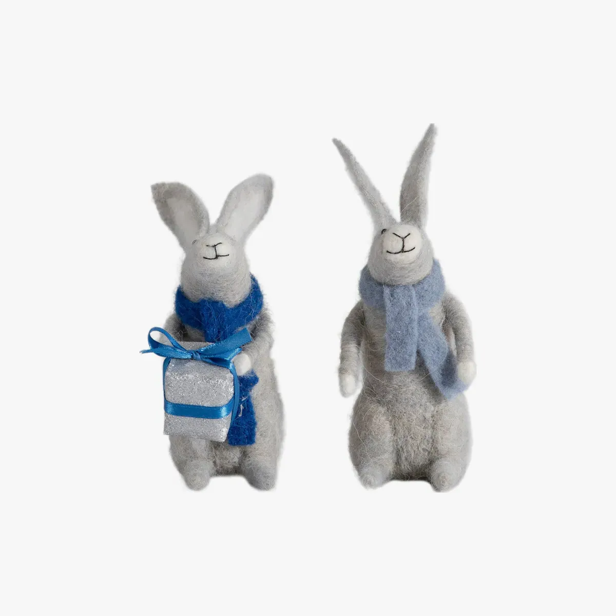 Set of 2 Decorative Hares with Scarves - Grey image