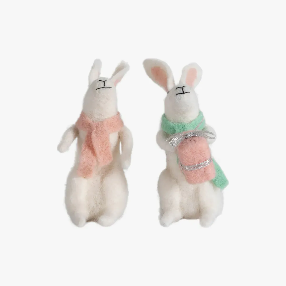 Set of 2 Decorative Hares with Scarves - White