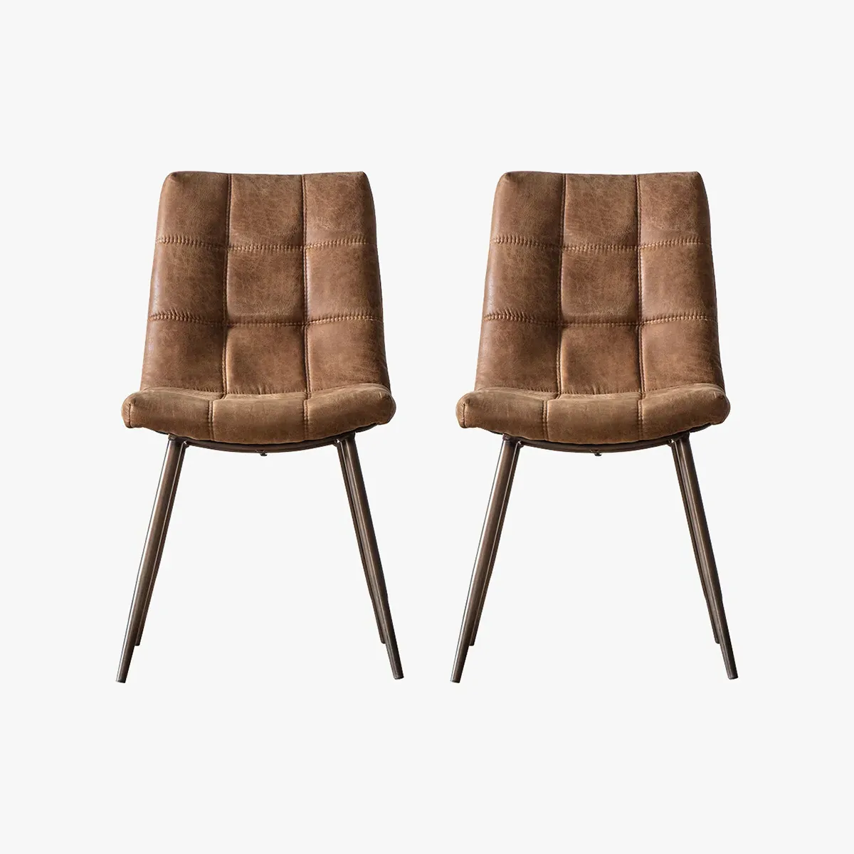 Set of 2 Dining Chairs - Brown, Faux Leather