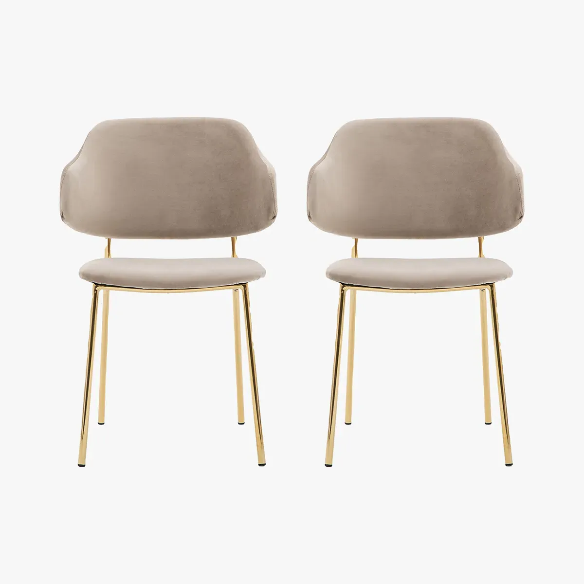 Set of 2 Dining Chairs - Taupe, Velvet