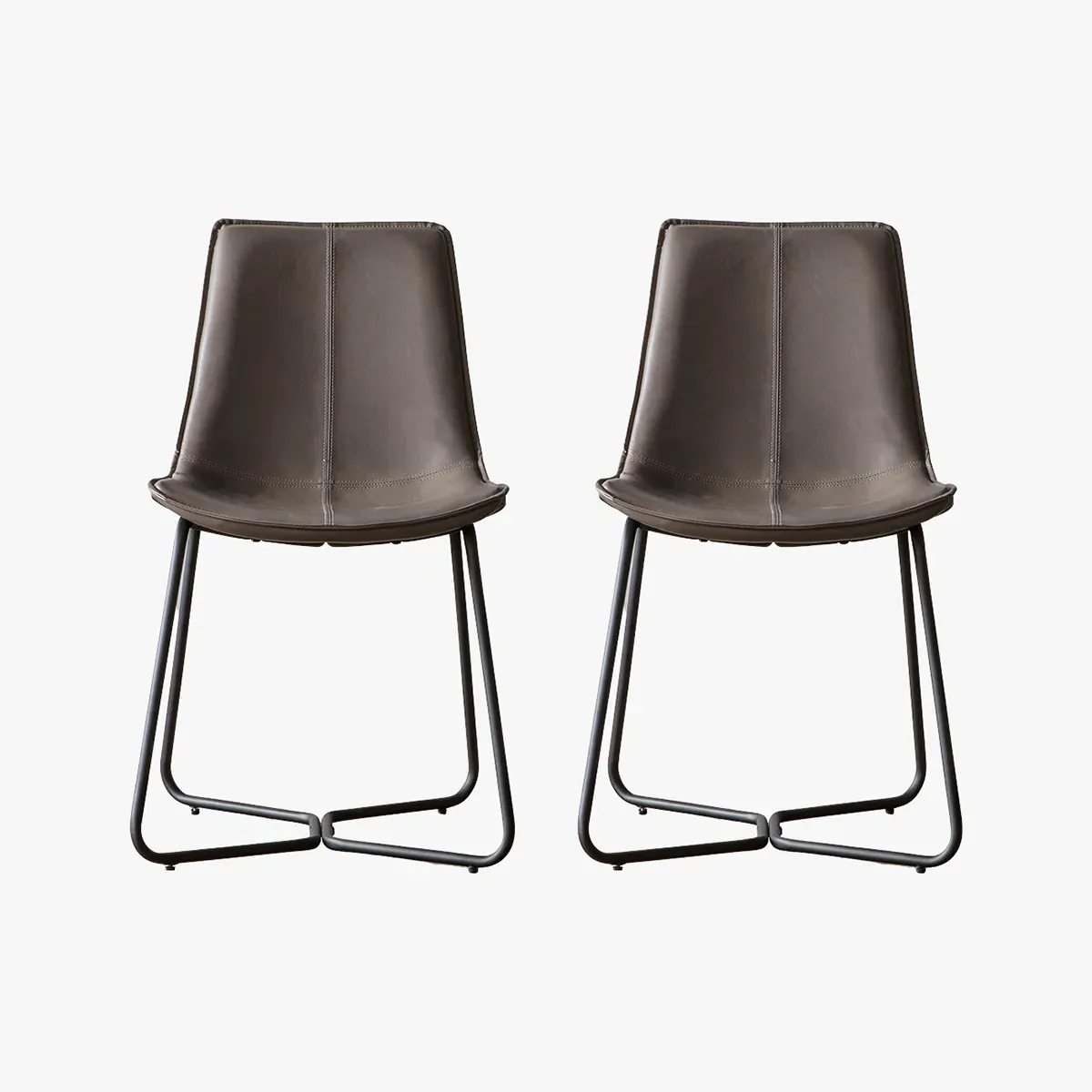 Set of 2 Dining Chairs with Stitching - Grey, Faux Leather image