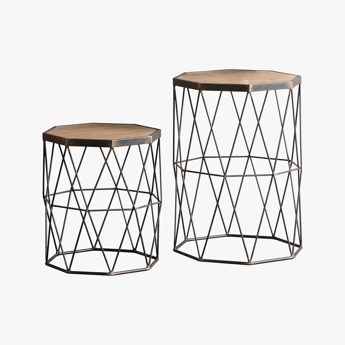 Set of 2 Side Tables - Black, Metal & Wood image