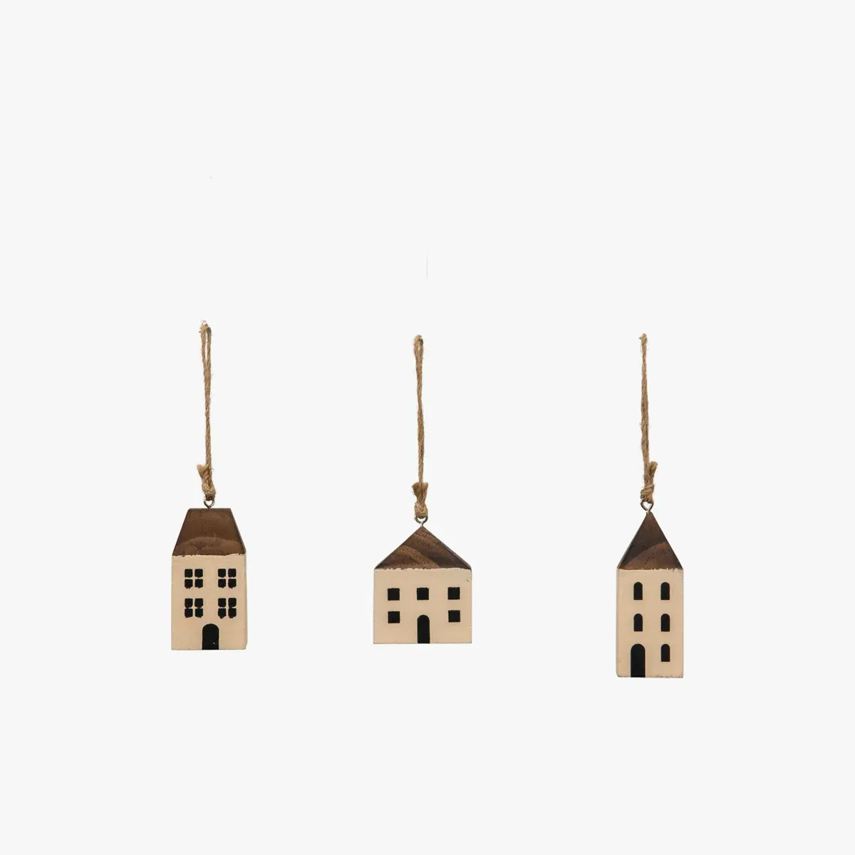 Set of 6 Hanging Houses - Cream, Wood image
