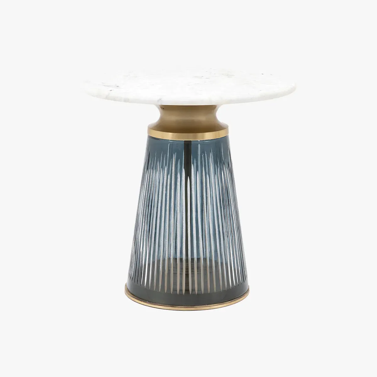 Side Table with Bronze Details - Blue, Glass image