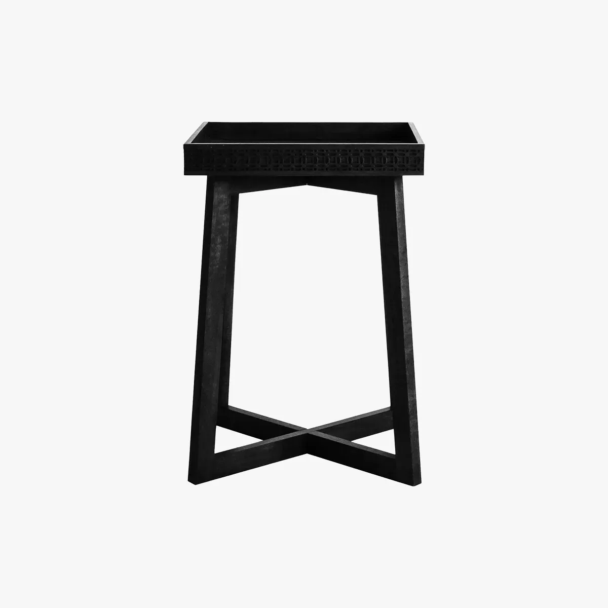 Side Table with Ornamented Top - Charcoal, Wood