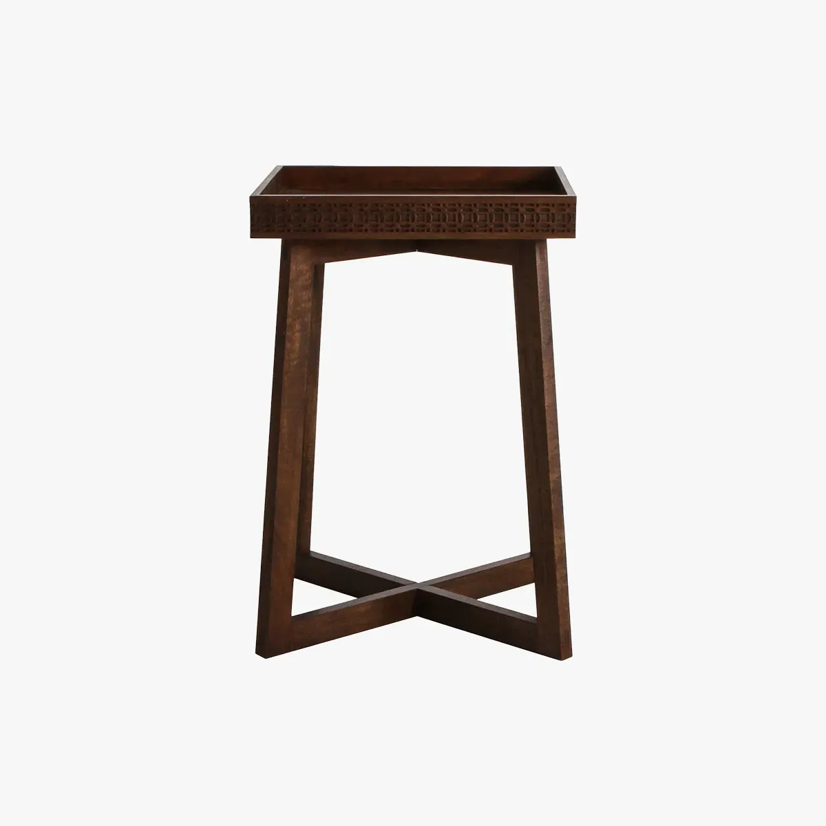 Side Table with Ornamented Top - Natural, Wood image