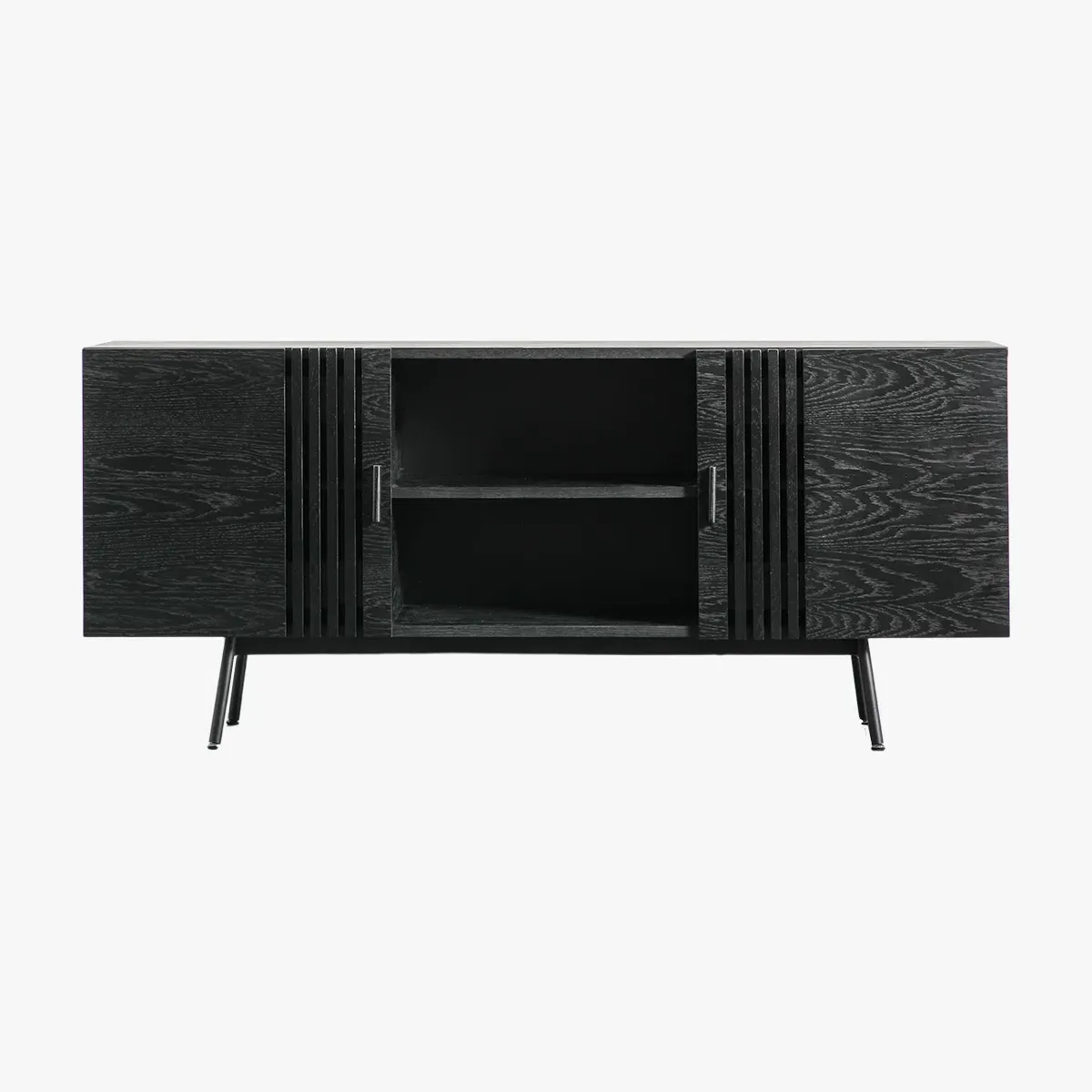 Sideboard with Slatted Design - Black, Oak