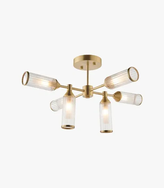 Small Semi-Flush Ceiling Light - Brass, Glass