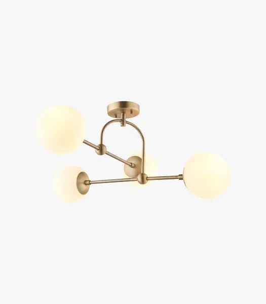 Small Semi-Flush Light - Brass, Opal Glass