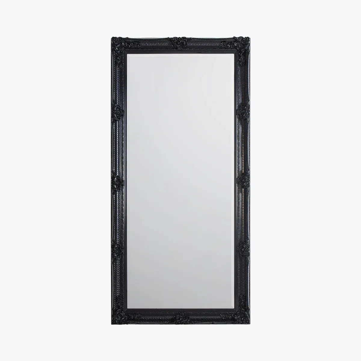 Standing Mirror with Carved Frame - Black
