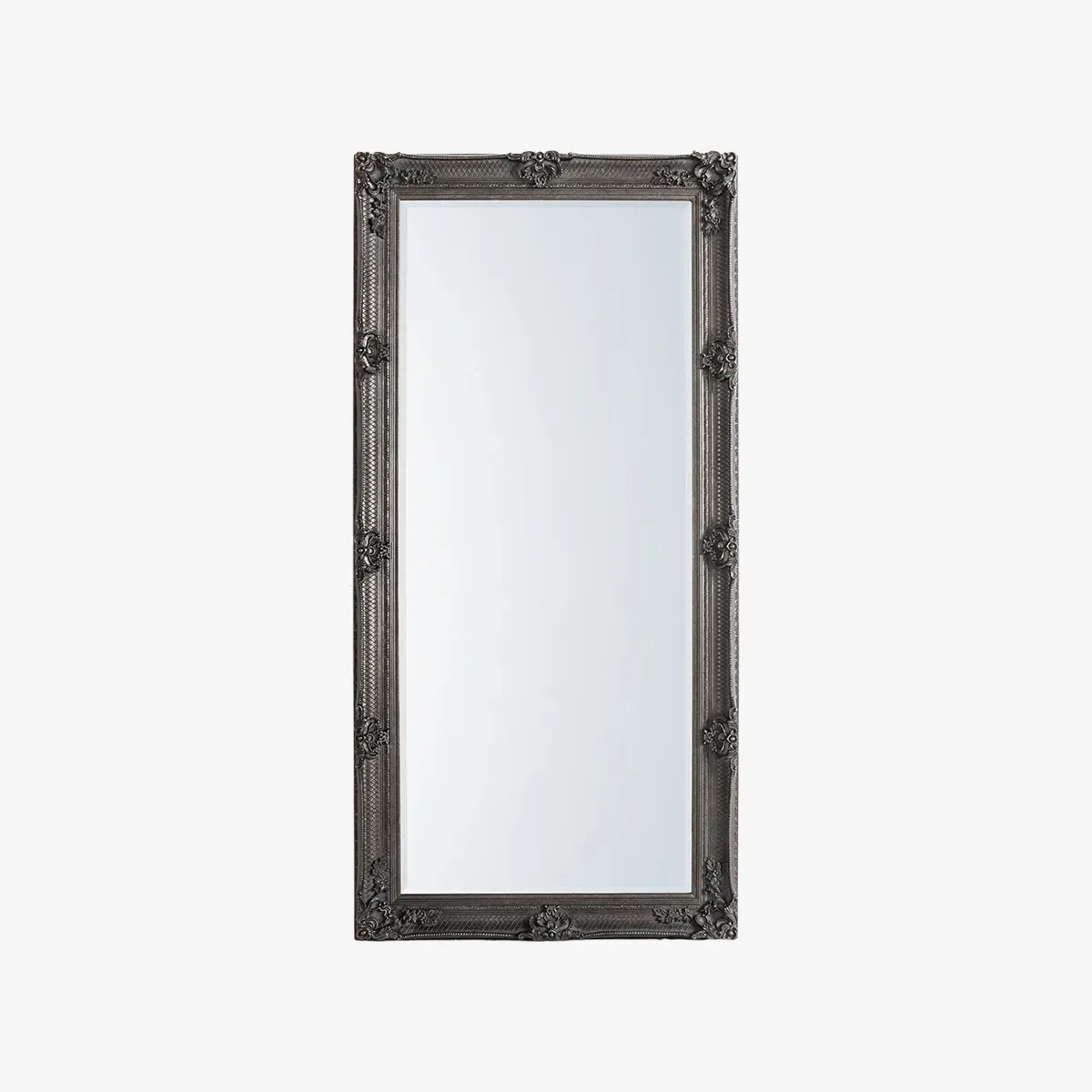 Standing Mirror with Carved Frame - Silver