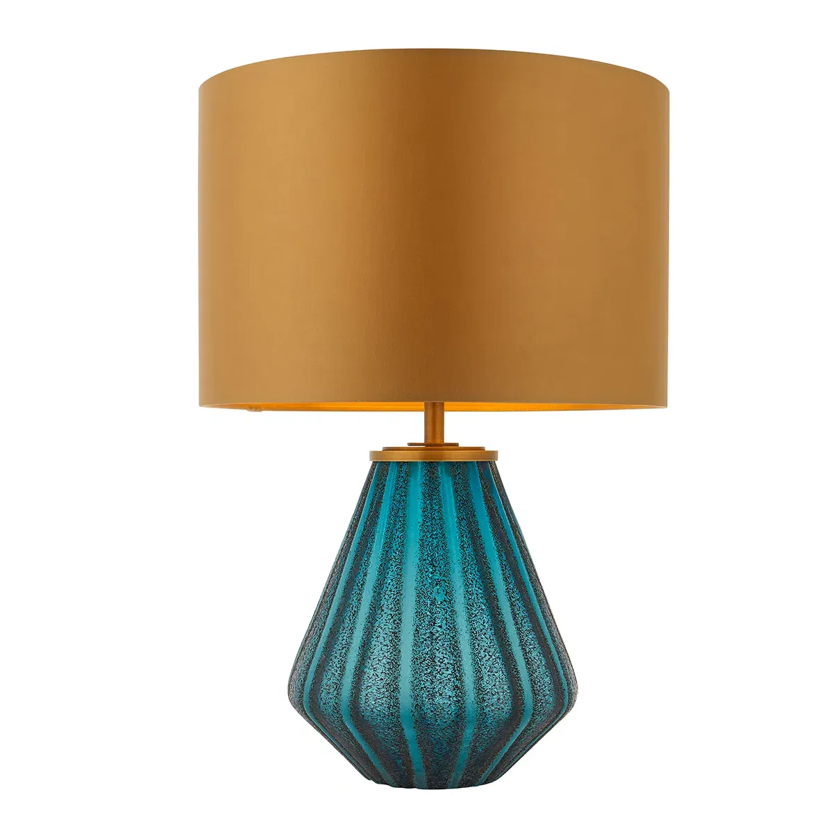 Table Lamp with Gold Shade - Turquoise, Glass