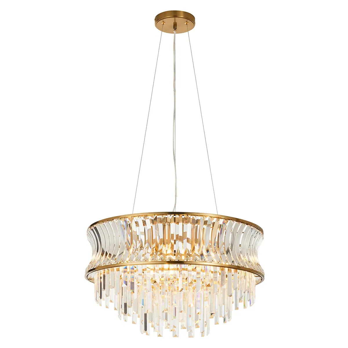 Tiered Pendant Light with Crystals - Brass, Glass