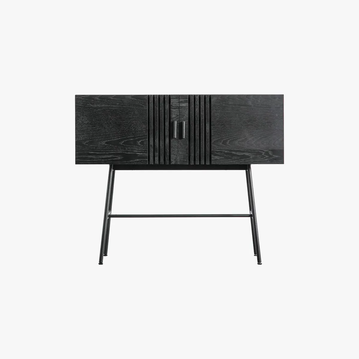 Two Door Sideboard with Slats - Black, Oak image